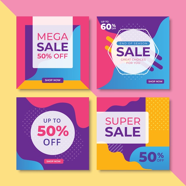 Banners de promoção de venda abstrata conjunto de tamanho quadrado