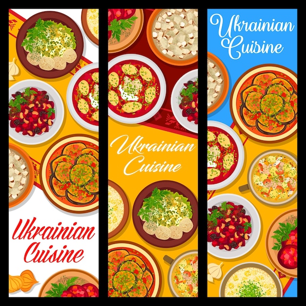 Banners de refeições de cozinha ucraniana pratos de restaurante
