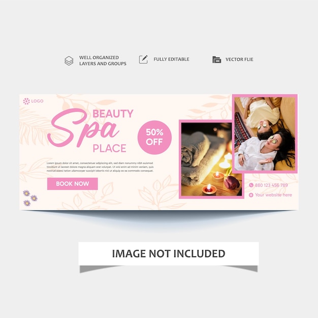 Vetor banners de spa e centro de beleza com foto e layout moderno