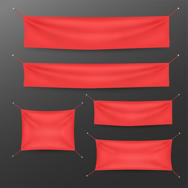 Vetor banners de têxtil vermelho com conjunto de modelo de dobras