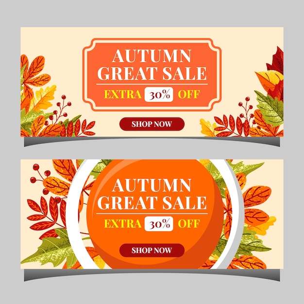 Banners de texto de venda outono para promo de compras de setembro