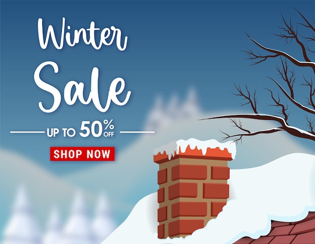 Banners de venda de inverno modelo de postagem com fundo de neve