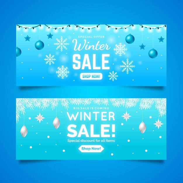 Banners de venda de inverno realistas