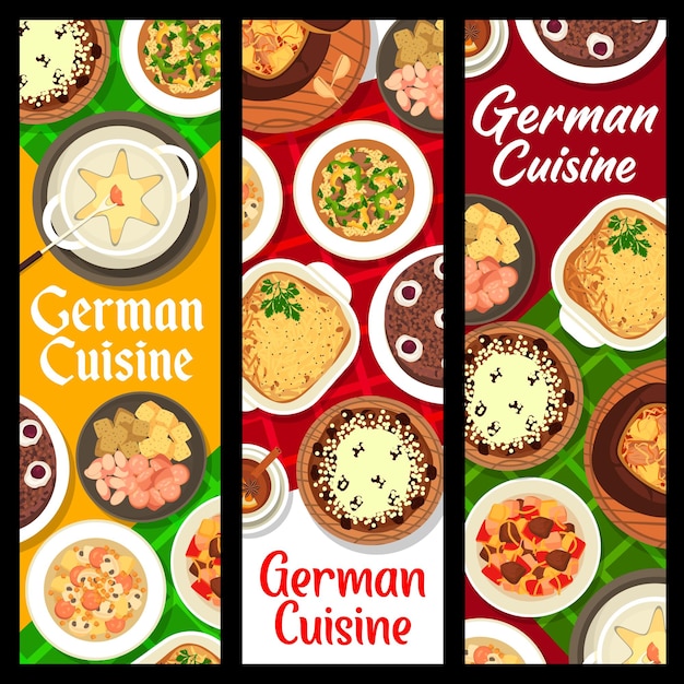 Vetor banners de vetor de comida de restaurante de cozinha alemã