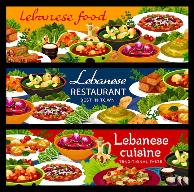 Banners de vetor de comida de restaurante de cozinha libanesa