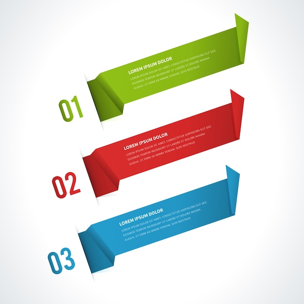 Banners de vetor de fita infográfico tira de papel verde com bordas quebradas negócio de origami criativo vermelho com dados de informação e diagrama de cartão estatístico azul elemento de layout de marketing criativo