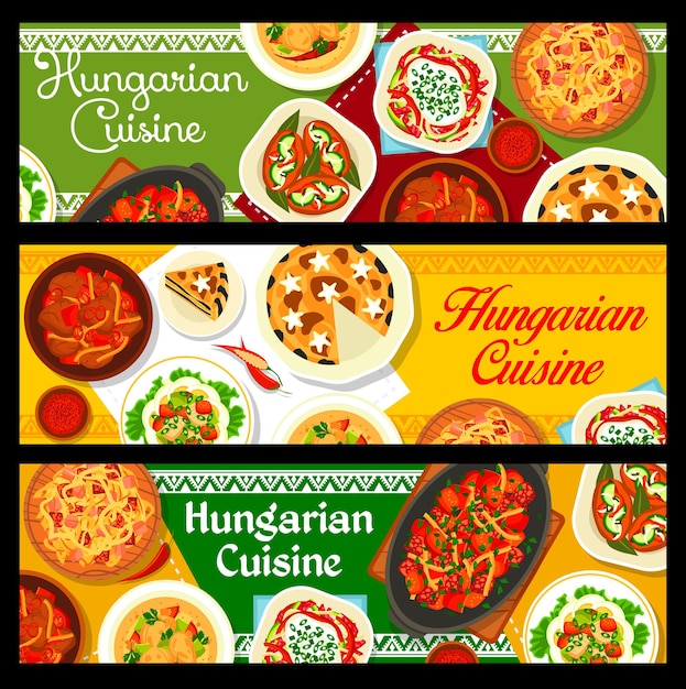 Banners de vetor de refeições em restaurantes de comida húngara