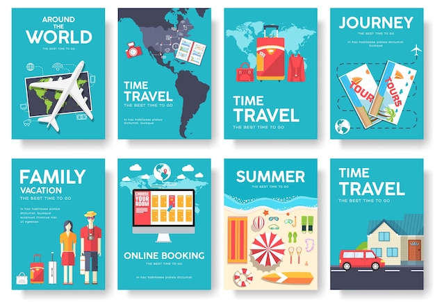 Banners de viagens planas com tipografia