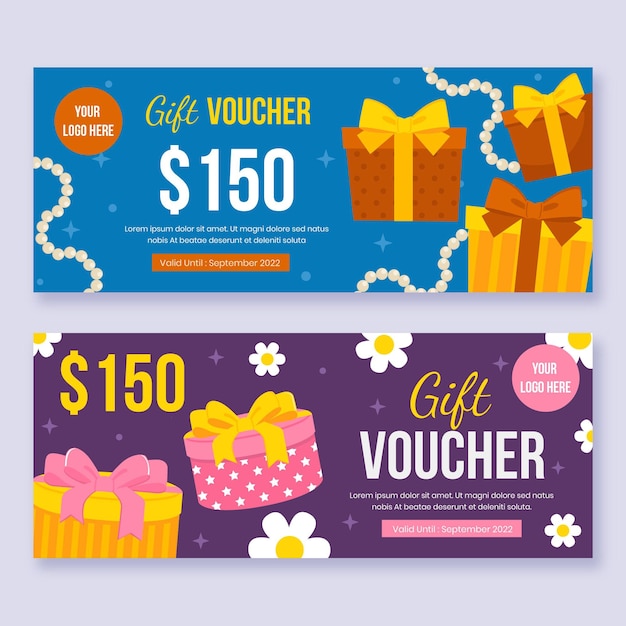 Banners de voucher de presente de design plano