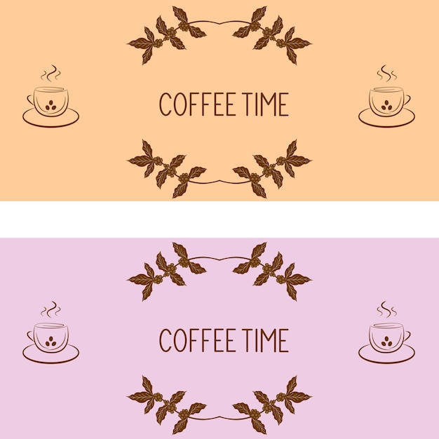Banners horizontais com xícaras de café e galhos