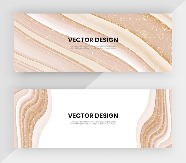 Banners horizontais da web com aquarela marrom e textura de glitter dourado