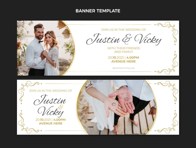 Vetor banners horizontais de casamento dourado de luxo realistas