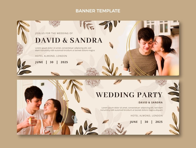 Banners horizontais de casamento em aquarela boho