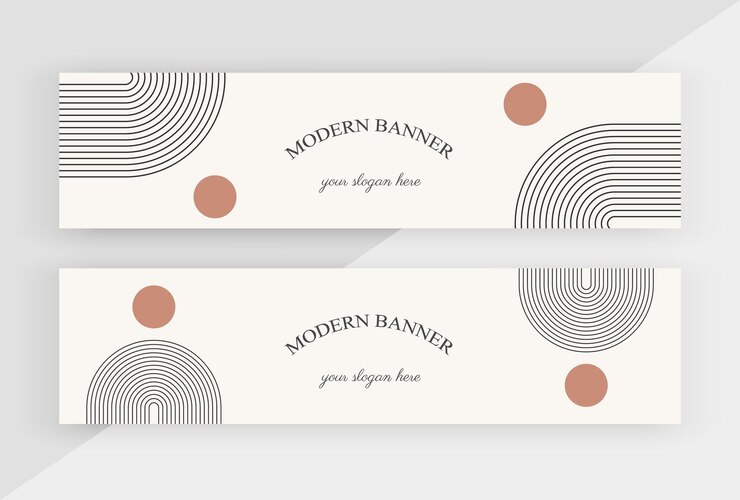 Banners horizontais de mídia social Boho com linhas pretas e lua laranja