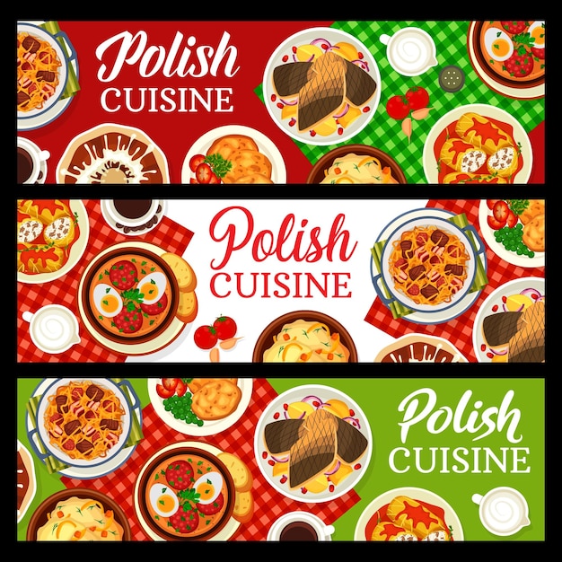 Banners horizontais de refeições de restaurante de cozinha polonesa
