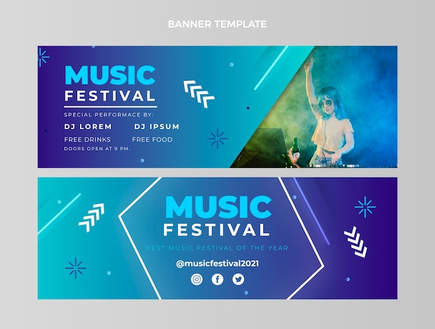 Banners horizontais do festival de música gradiente