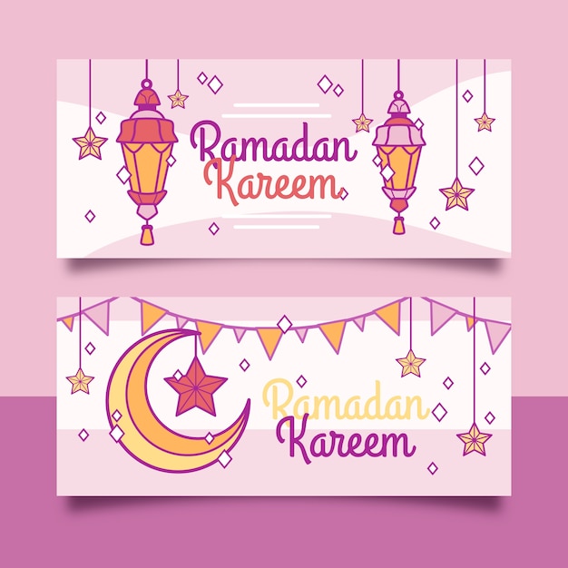 Vetor banners horizontais do ramadan plana