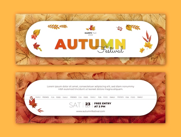 Vetor banners horizontais realistas para celebração de outono