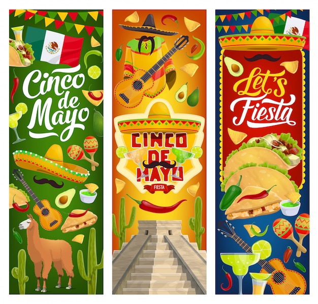 Banners mexicanos da festa natalícia de cinco de mayo