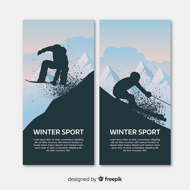 Vetor banners modernos de esportes de inverno