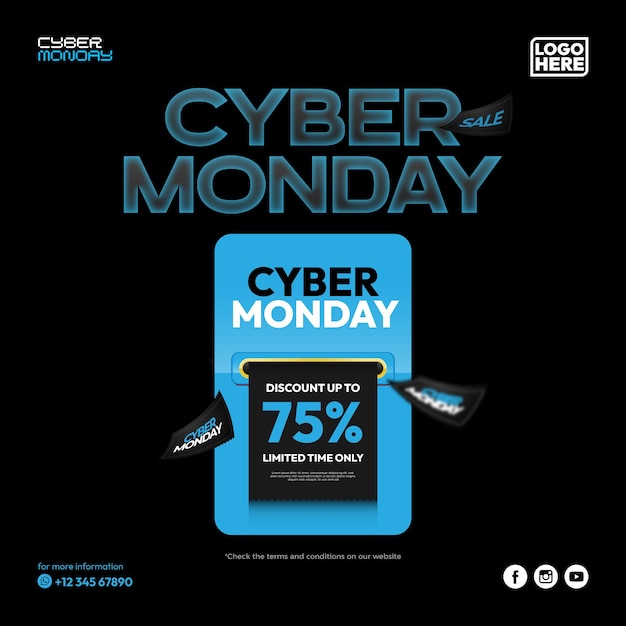 Vetor banners ousados de queda de preço na cyber monday