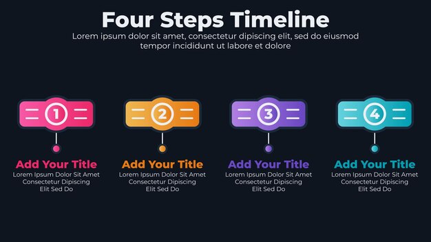 Vetor banners planos para slide de apresentação infográfico com 4 opções ou etapas no tema escuro