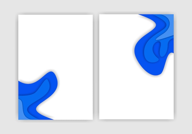 Banners verticais a4 com fundo abstrato 3d com ondas cortadas de papel azul