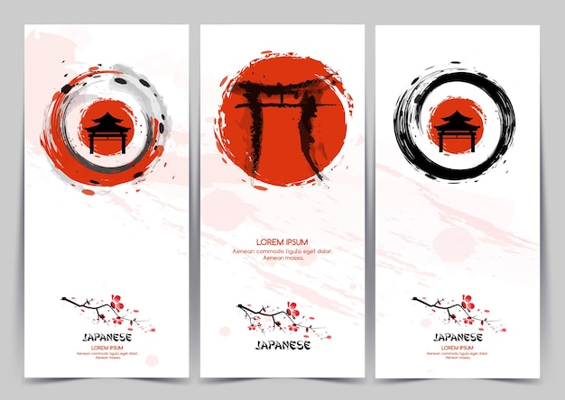 Banners verticais com pintura tradicional japonesa