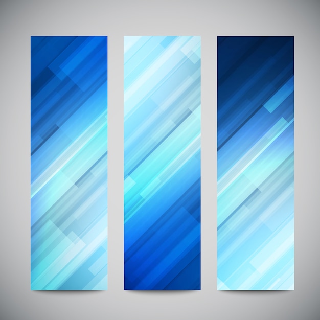 Banners verticais de baixa poli azul conjunto com linhas abstratas poligonais. abstrato poligonal brilhante.