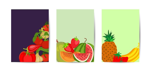 Banners verticais de frutas tropicais orgânicas naturais cenografia modelo de design ilustração vetorial ilustração de capa vetorial de frutas