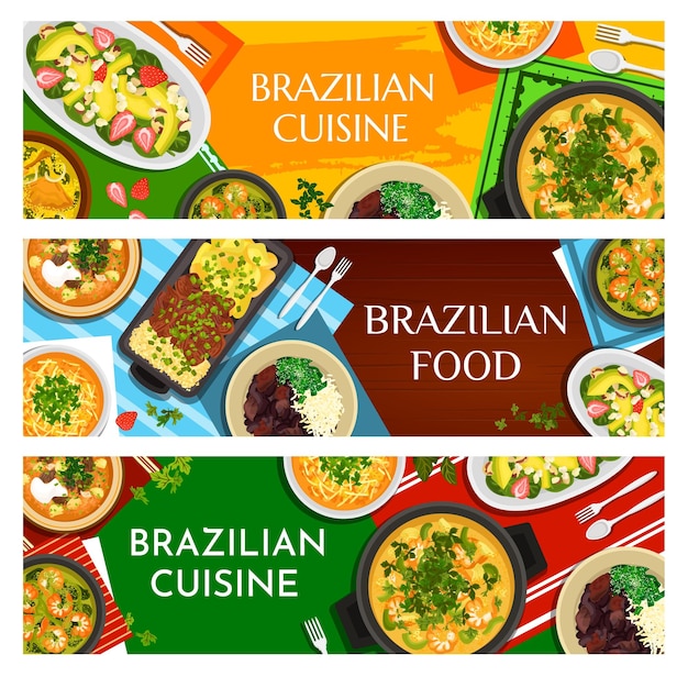 Vetor banners vetoriais de cozinha de restaurante de comida brasileira