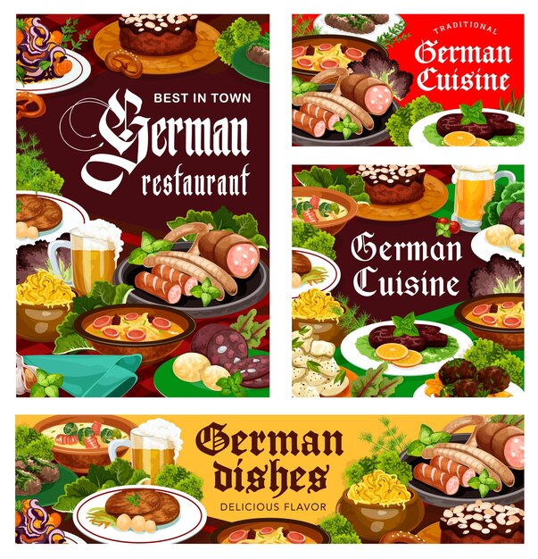 Vetor banners vetoriais de refeições de restaurantes de cozinha alemã