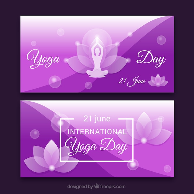 Banners yoga roxo com detalhes florais