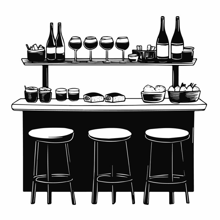 Vetor bar de sushi ilustração em preto e branco desenhada à mão