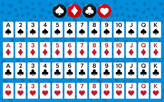 Vetor baralho cheio de cartas para jogar poker e casino.