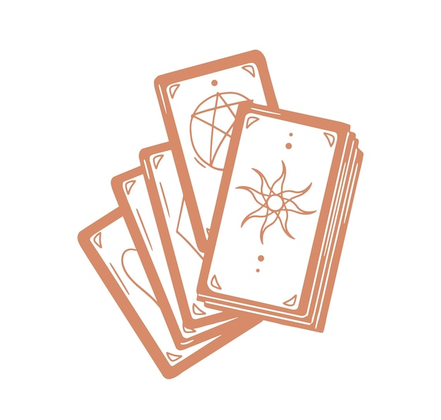 Vetor baralho de cartas de tarô oculto com arcanos maiores para adivinhação e adivinhação. símbolos do sol e da estrela. ilustração em vetor plana monocromática isolada no fundo branco.