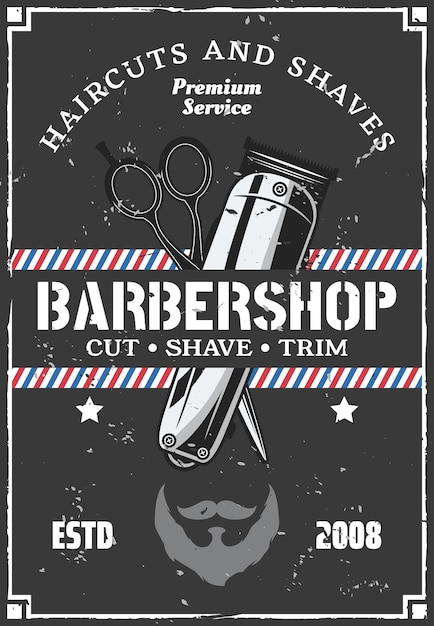 Barba de aparador de cabelo de barbearia e tesoura Vector