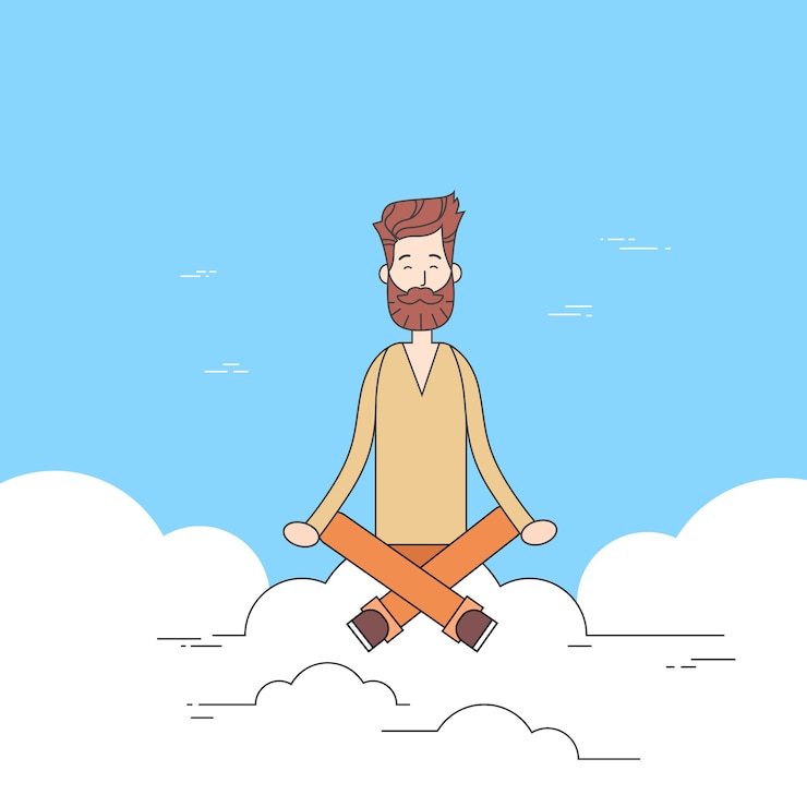 Vetor barba de homem sentado na nuvem mediação yoga lotus pose hipster