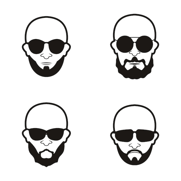 Barba e bigode de rosto de homem careca com design de modelo de ilustração vetorial de ícone de rosto de óculos pretos