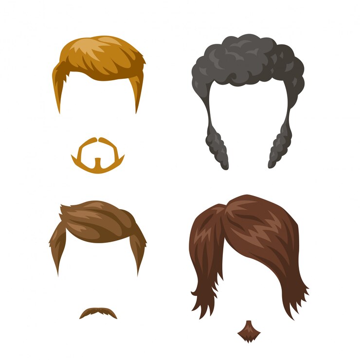 Vetor barbas bigodes e penteados definido.