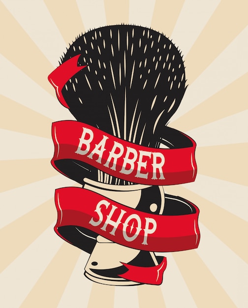 Barbearia emblema vermelho e branco vintage