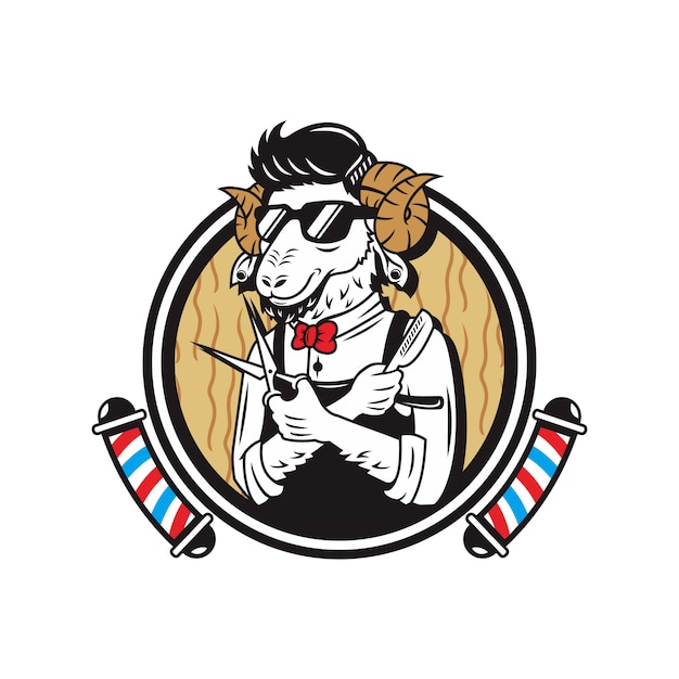 Vetor barbearia logotipo mascote ovelhas cavalheiros corte de cabelo