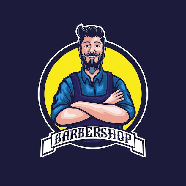 Barbeiro mascote masculino vetor logotipo da barbearia