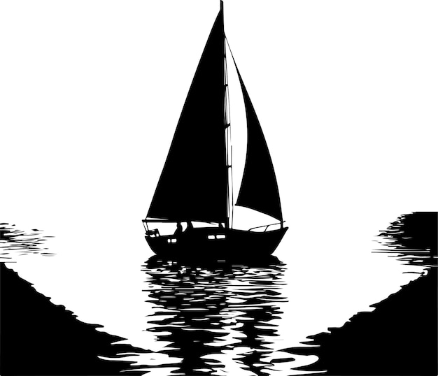 Barco a vela Iate Oceano Lago Navegação Esportes aquáticos vetor silhueta de cor preta