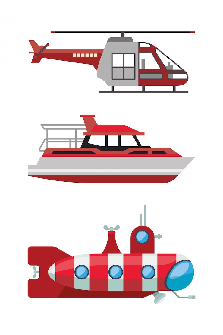 Vetor barco de helicóptero vermelho e design de veículos submarinos, transporte viagem viagem urbano motor velocidade rápido automóvel e tema de condução