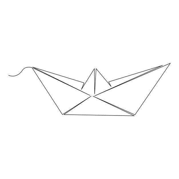 Barco de papel contínuo desenho de arte de uma linha de ilustração de arte vetorial de contorno