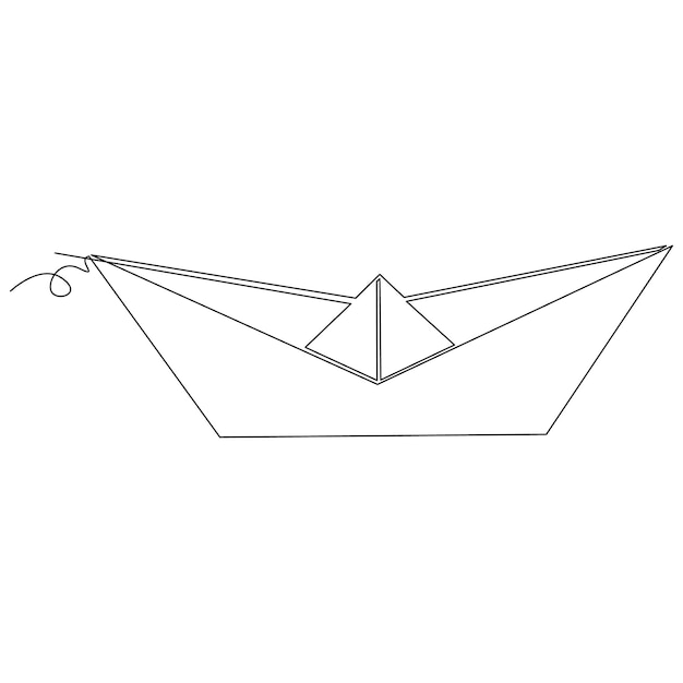 barco de papel contínuo desenho de arte vetorial de contorno de linha única e design minimalista de linha única simples