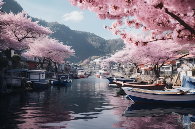 Vetor barcos estacionados no cais com paisagem de lago turquesa do parque nacional dos lagos de plitvice patrimônio da unesco