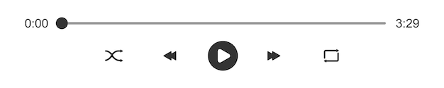 Vetor barra de carregamento de leitor de áudio ou vídeo com controle deslizante de tempo reproduzir baralho repetir rebobinar e botões de avanço rápido modelo simples de interface do painel de reprodução do leitor de mídia
