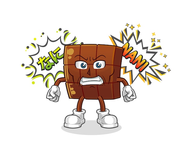 Barra de chocolate anime personagem de desenho animado com raiva
